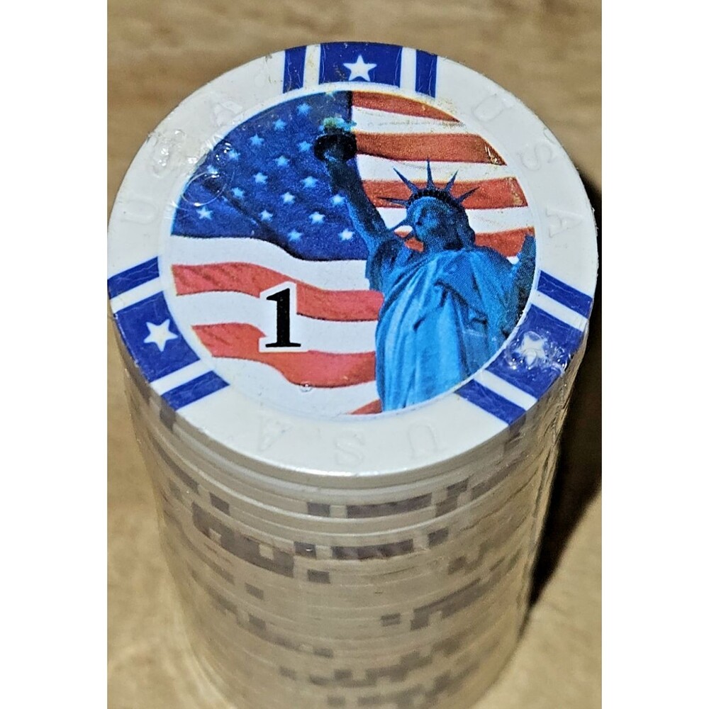 new 25 pack Home Poker Sets USA 1.00 White statue of liberty chips chip